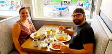 Couple enjoying breakfast at Bentley's Pancake House & Restaurant in Wood Dale