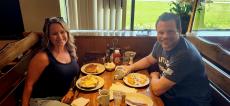 Couple enjoying breakfast at Billy's Pancake House in Palatine