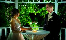Happy newlyweds celebrating at Concorde Banquets in Kildeer